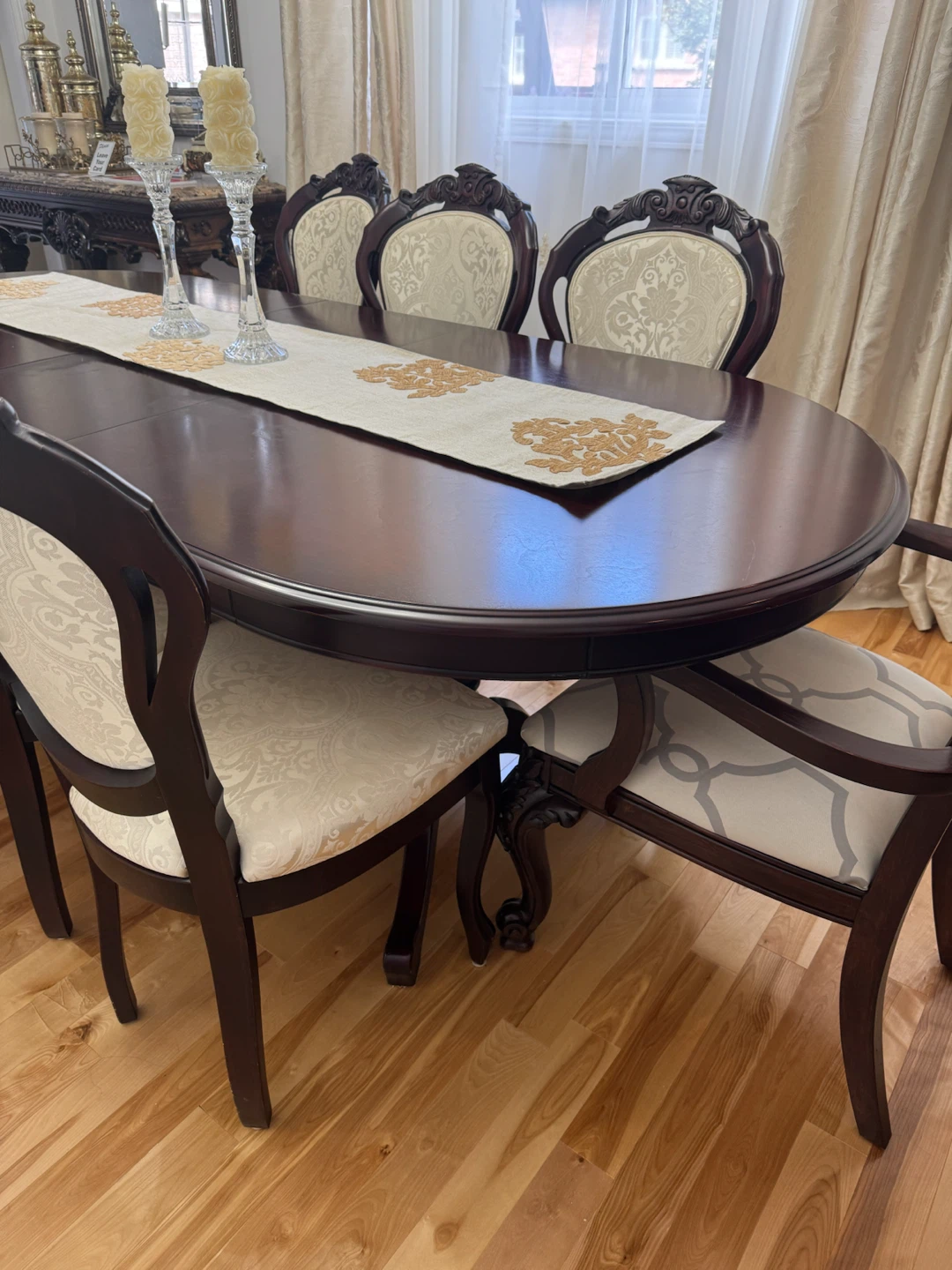 Dark Wood Dining Table & Dining Cabinet Set with 6 Chairs - photo 2