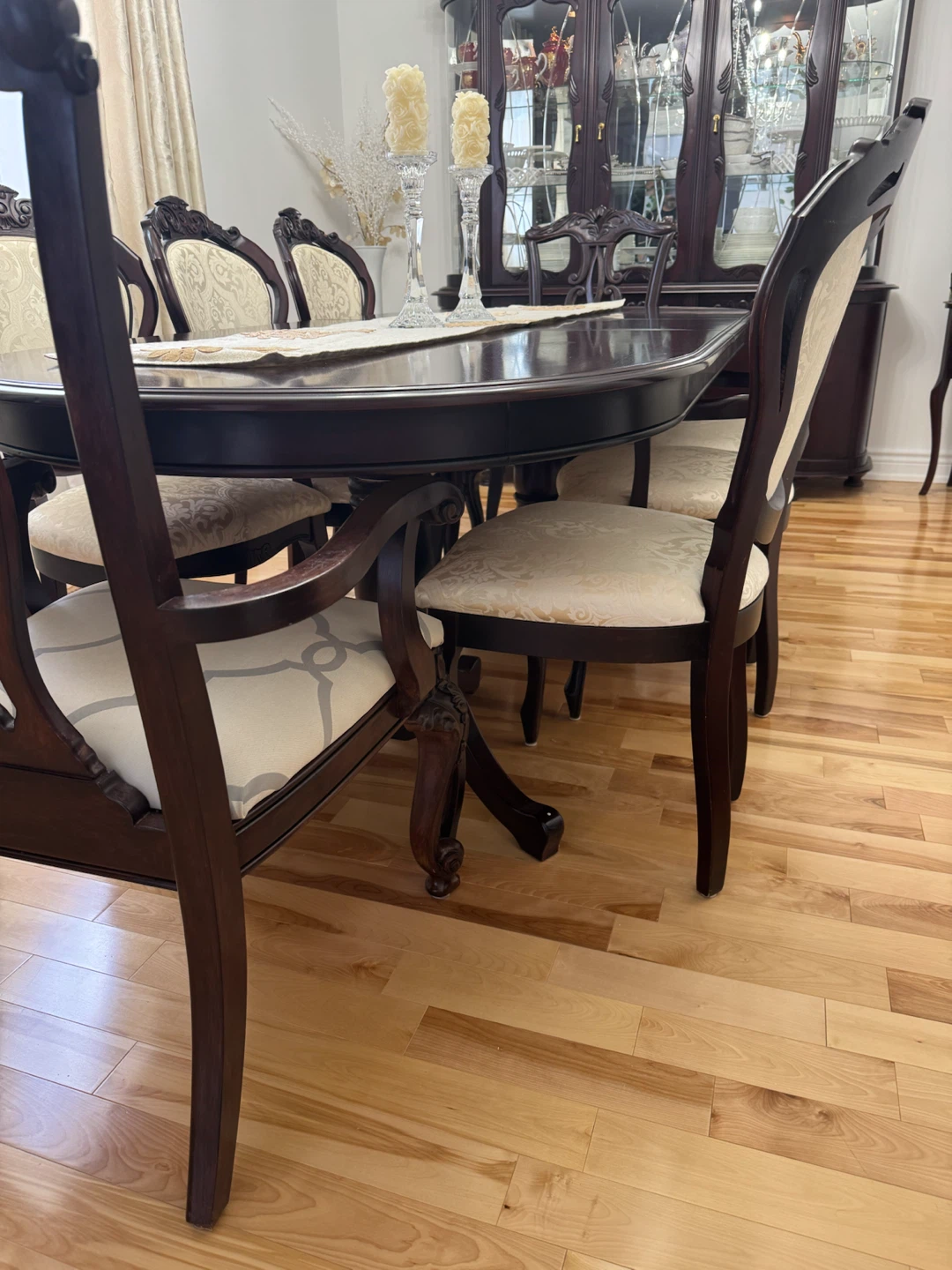 Dark Wood Dining Table & Dining Cabinet Set with 6 Chairs - photo 3