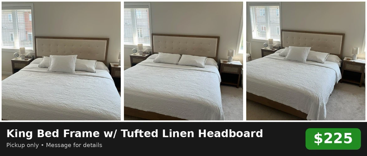 King Bed Frame with Tufted Linen Headboard
