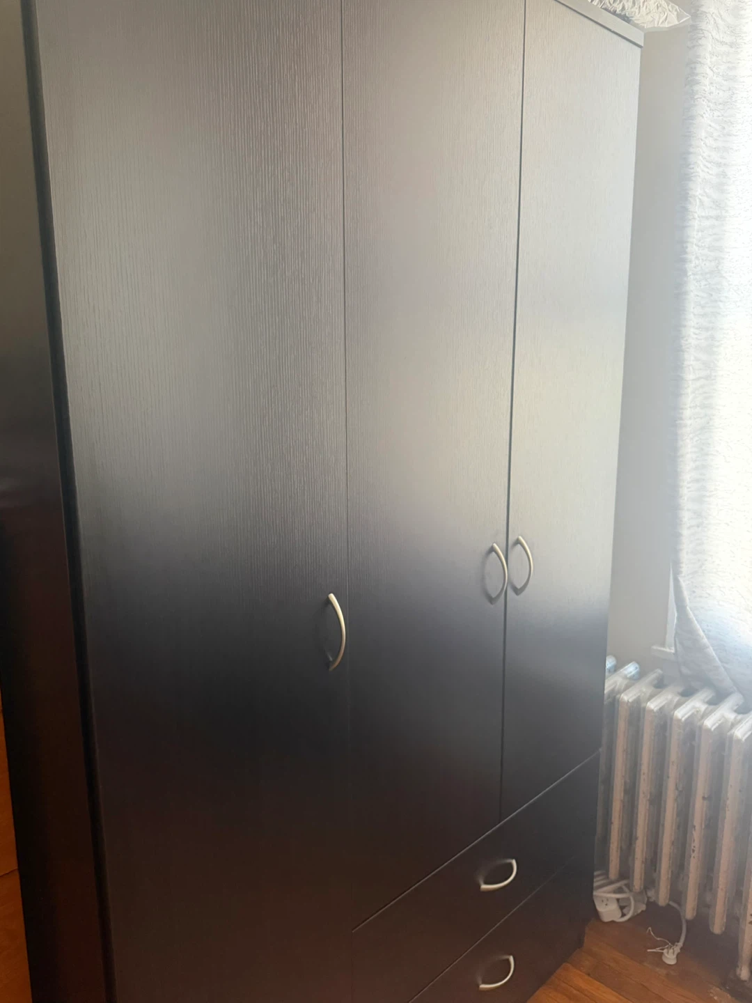 Black 3-Door Wardrobe with Drawers