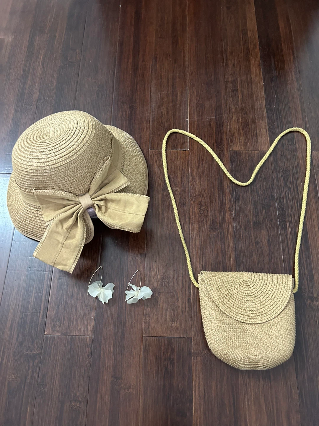 Straw Hat, Purse, and Earrings Set