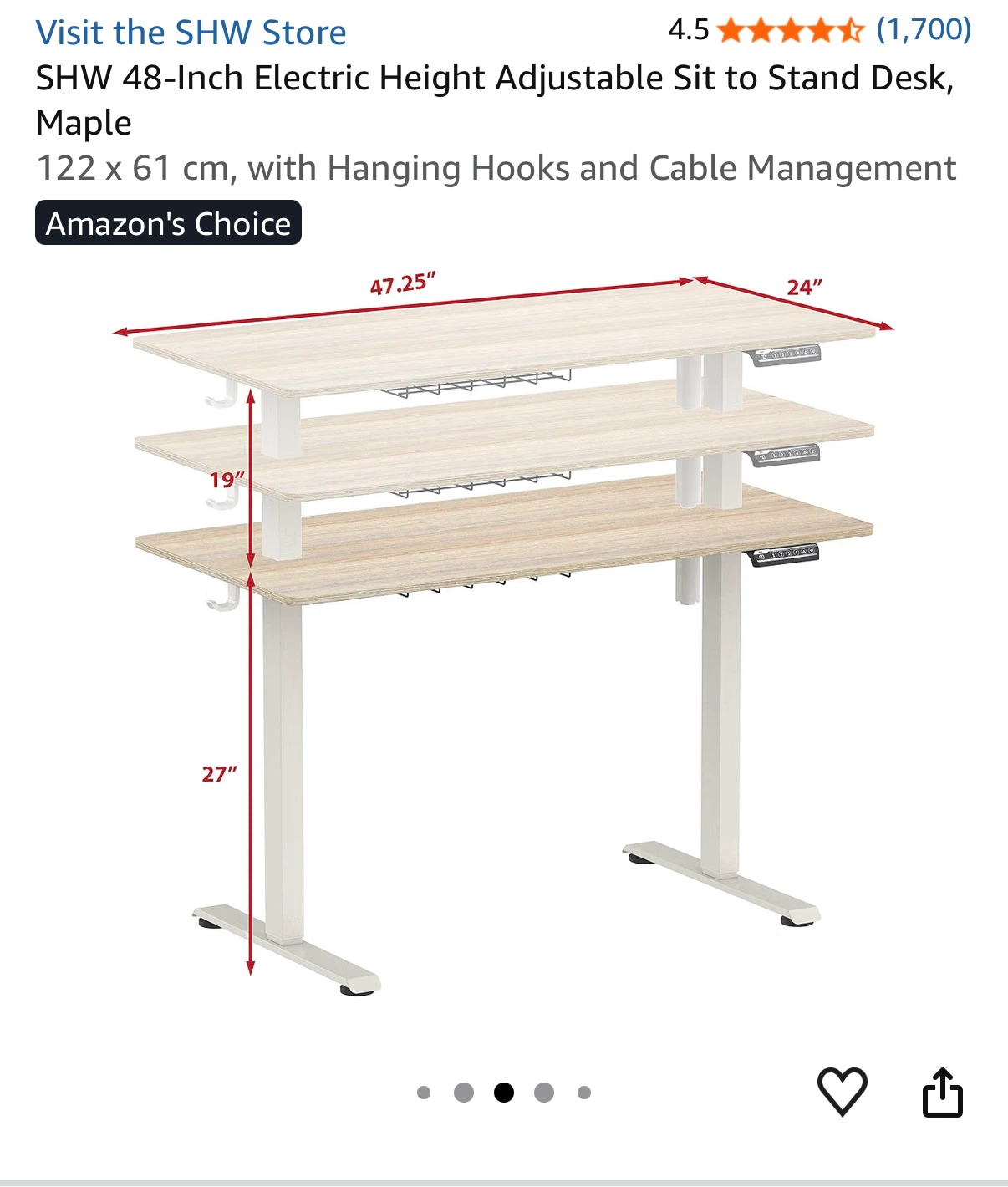 Amazon Electric Height Adjustable Standing Desk, Maple - photo 2