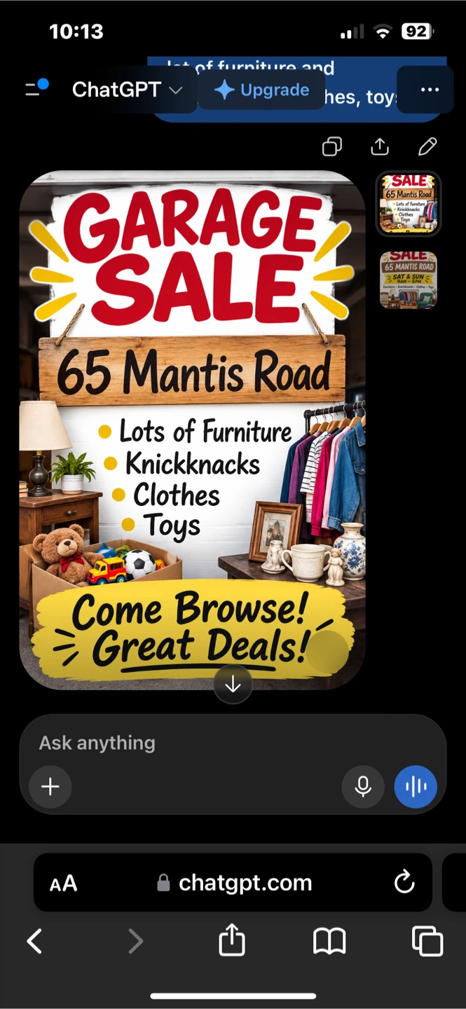 Garage Sale at 65 Mantis Road