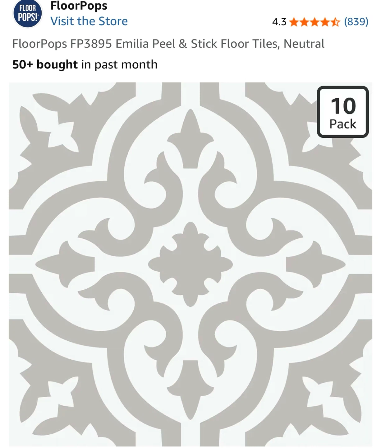 FloorPops Emilia Peel and Stick Floor Tiles 12x12 - Box of 10