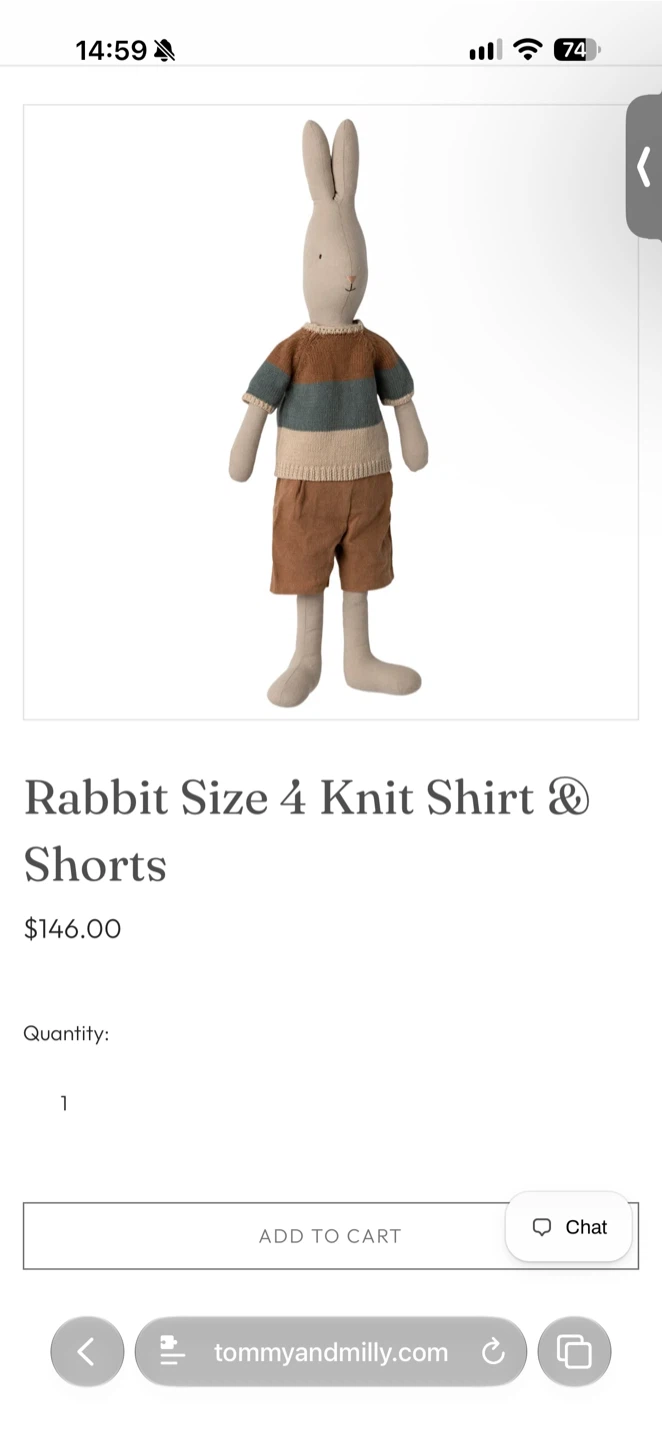 Maileg Danish Luxury Kids Brand Rabbit and Plush Kitten Set - photo 2
