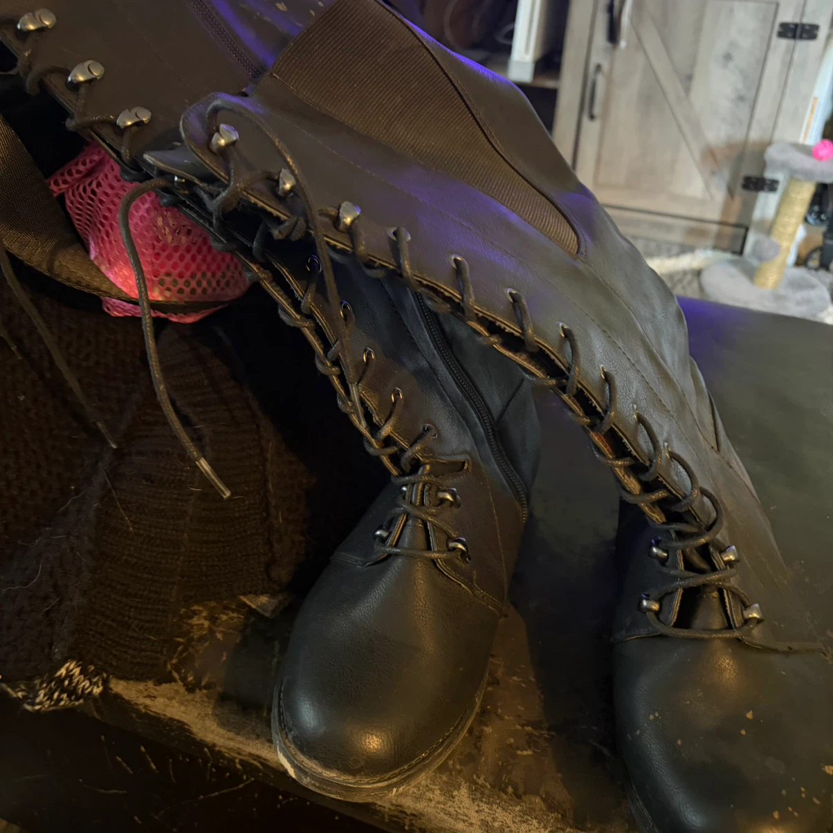 Black Lace-Up Knee-High Boots