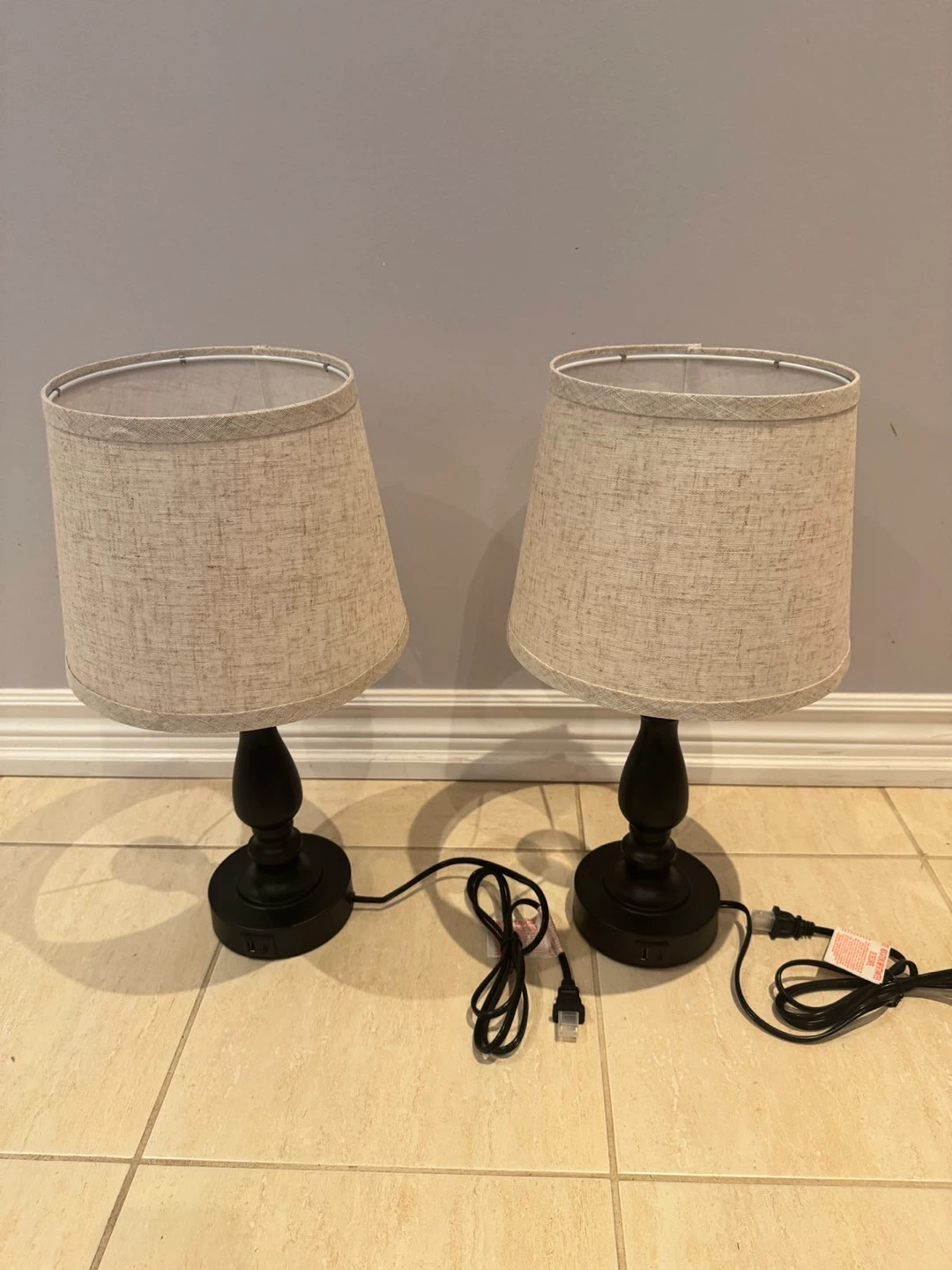 Set of 2 Bedside Touch Control Lamps with USB Ports