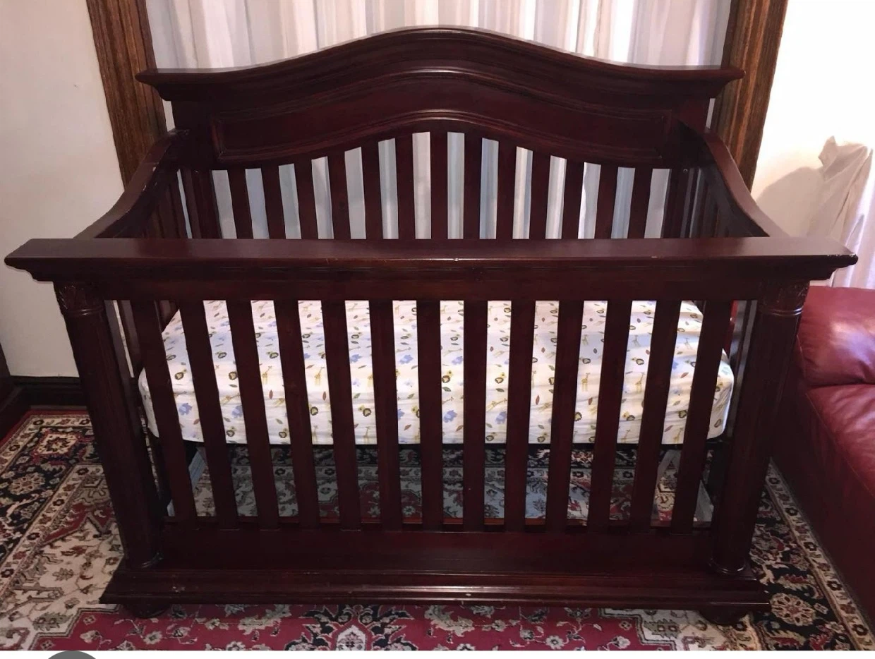 Convertible, Dark Wood Baby Crib with Mattress