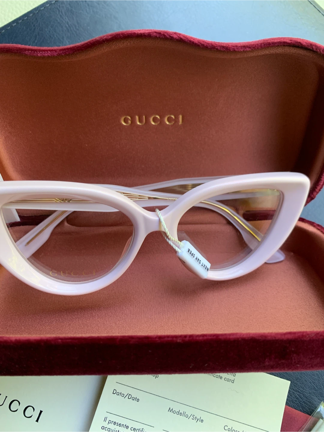 Large Gucci GG15500 Eyeglasses - White/Pink Cat Eye