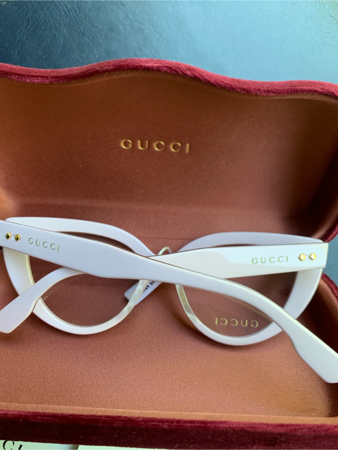 Large Gucci GG15500 Eyeglasses - White/Pink Cat Eye - photo 3