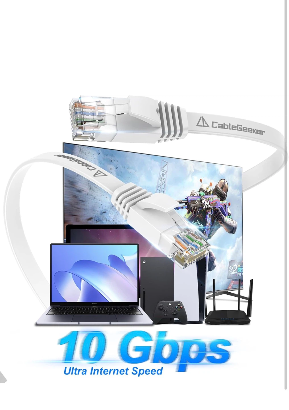 CableGeeker Cat6 Flat Ethernet Cable 50ft - photo 3
