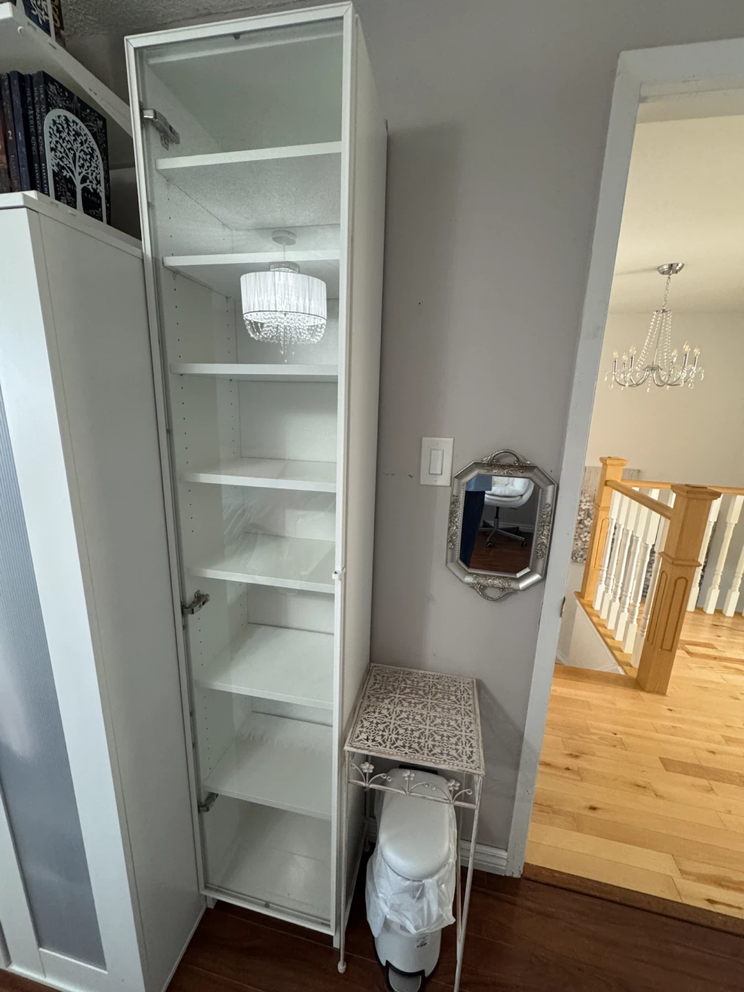 White Tall Display Cabinet with Glass Doors