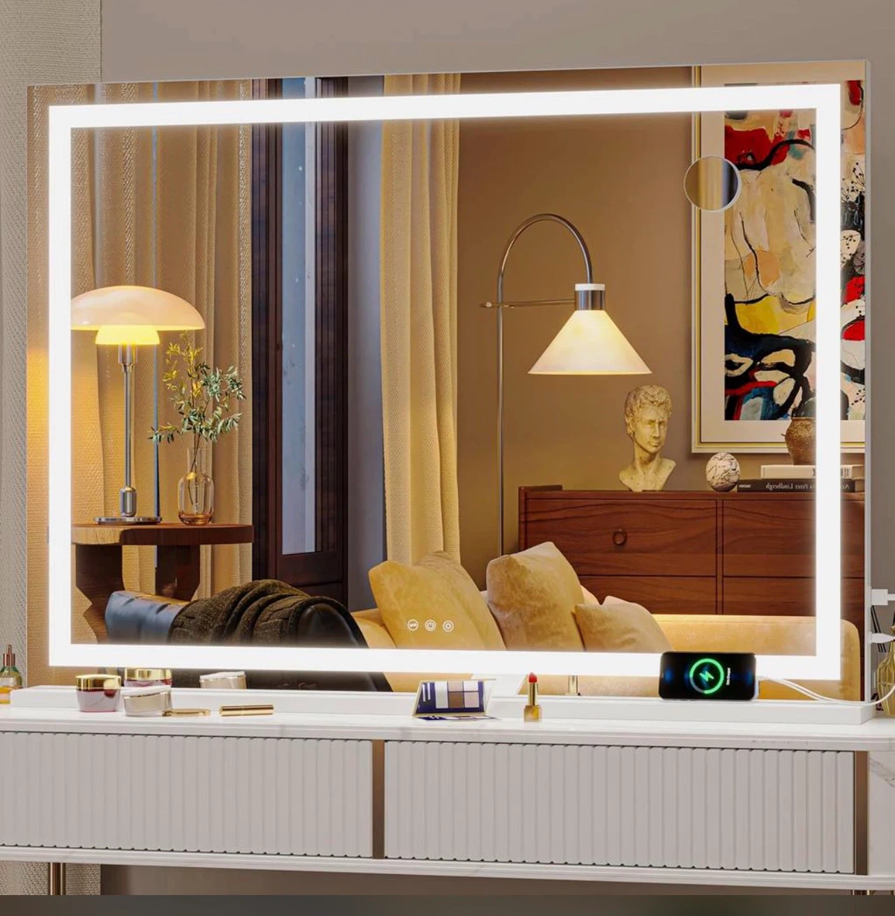 LED Lighted Vanity Mirror with Wireless Charging