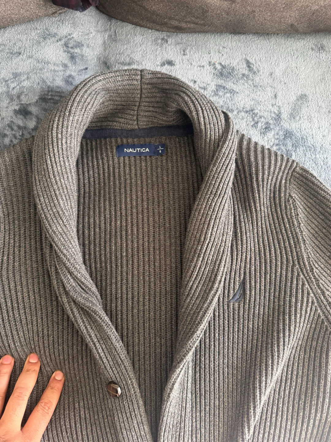 Nautica Men's Grey Shawl Collar Cardigan Sweater - Size L