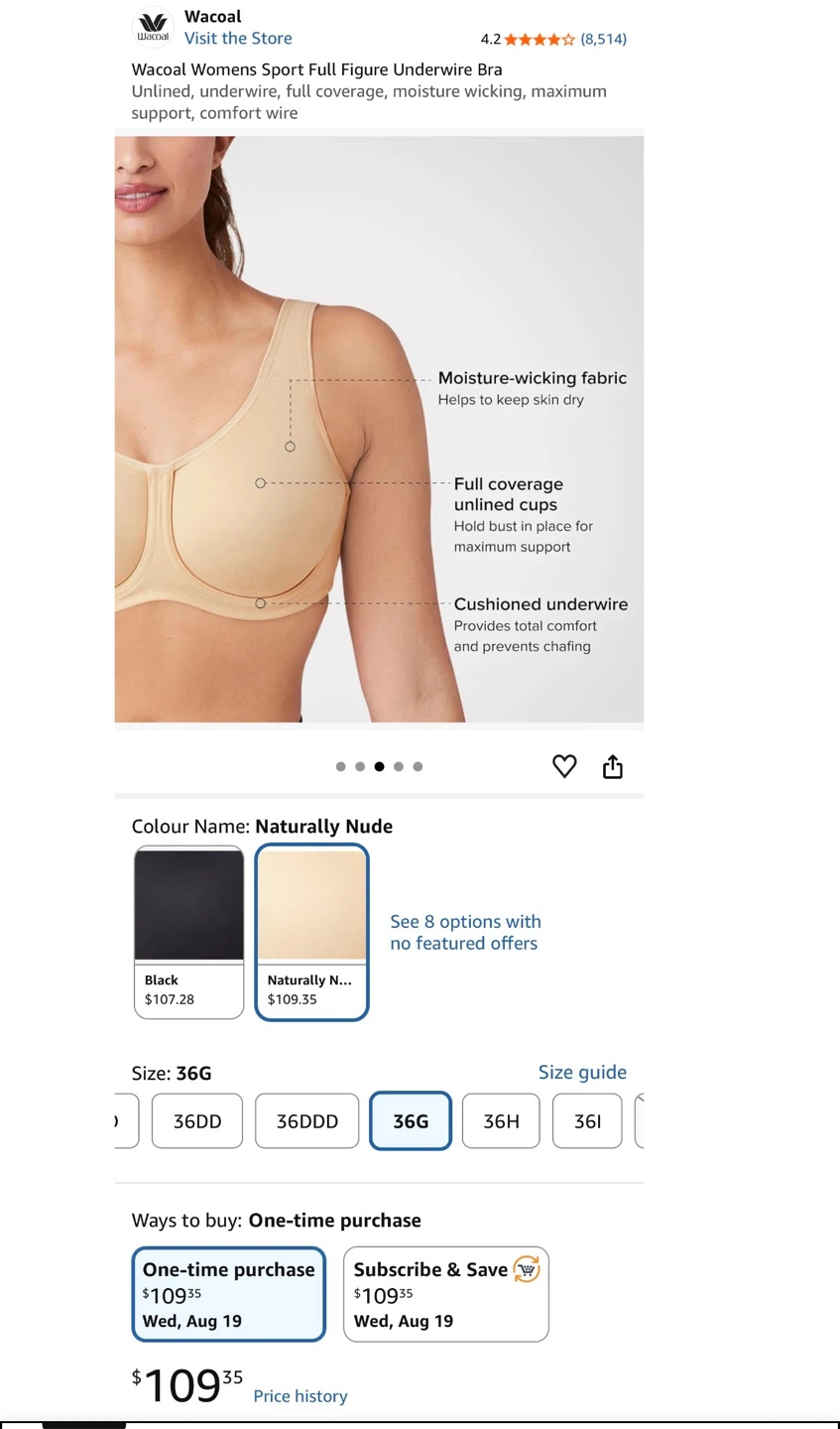 Wacoal Sport Full Figure Underwire Bra - Naturally Nude - 36G