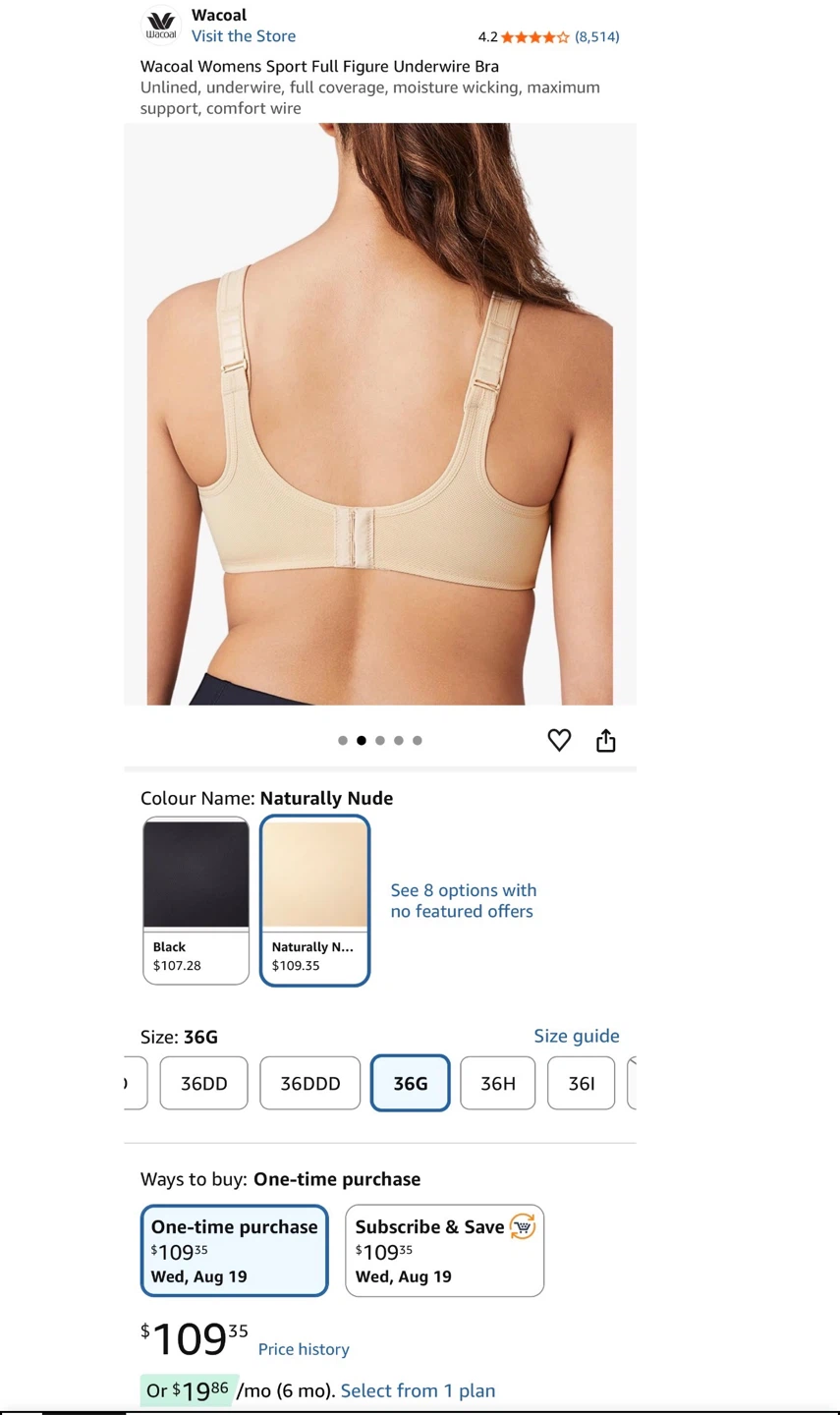 Wacoal Sport Full Figure Underwire Bra - Naturally Nude - 36G - photo 2