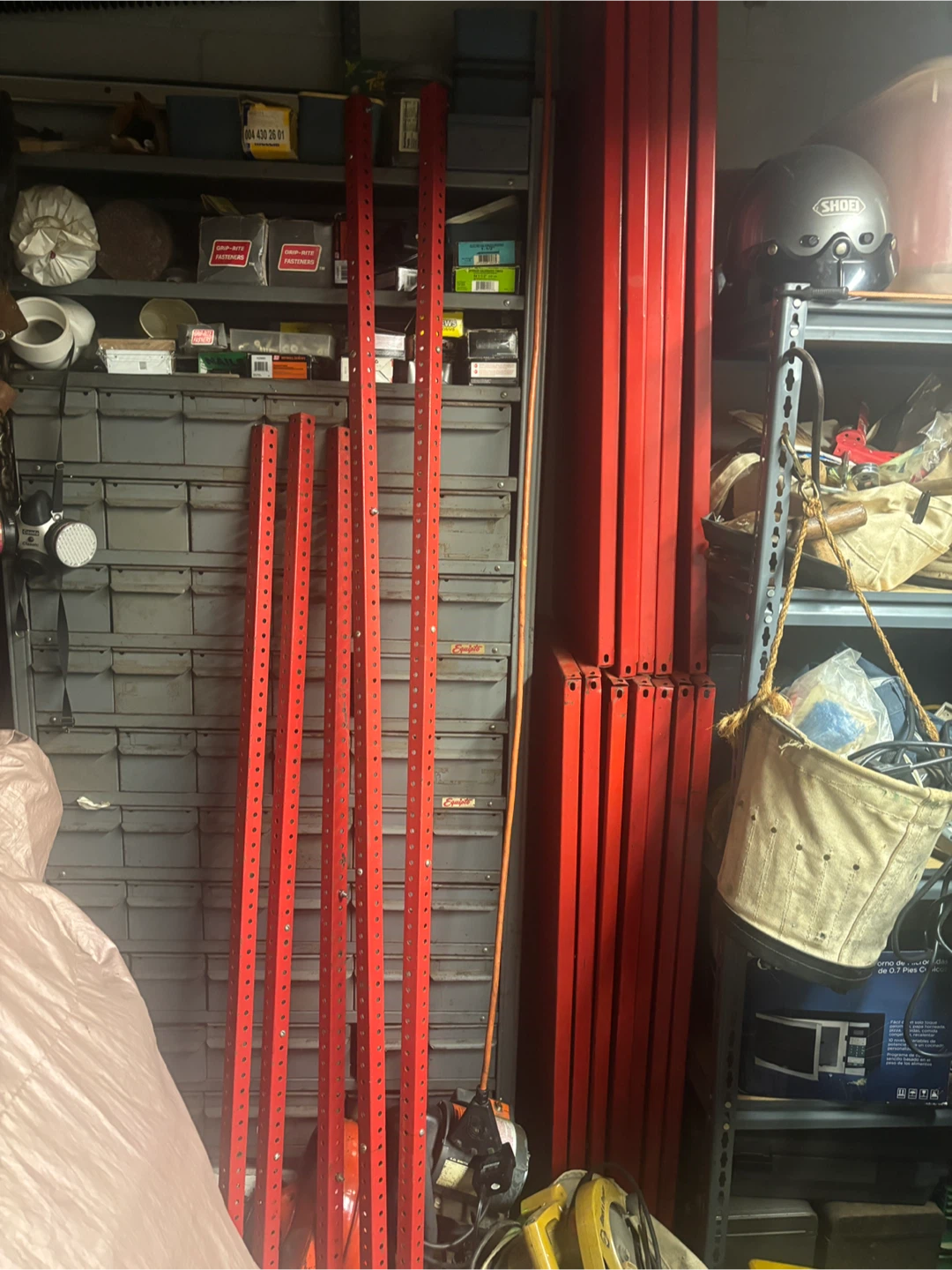 Red Metal Shelving and Posts