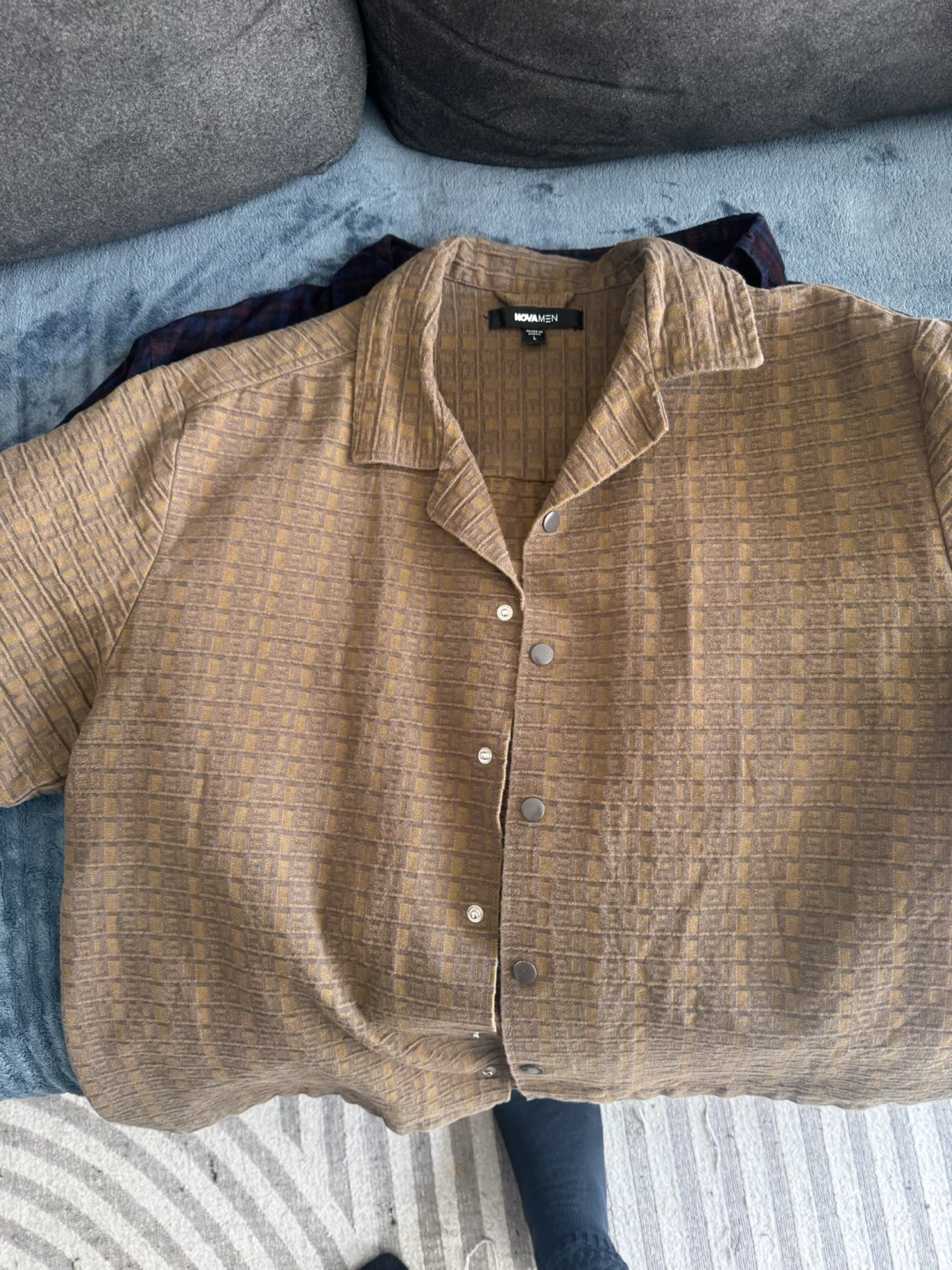 NovaMEN Brown Textured Button-Up Shirt - Size L - photo 2