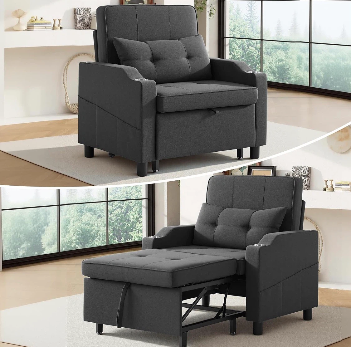 Dark Gray Accent Chair Chaise Lounge Chair Bed