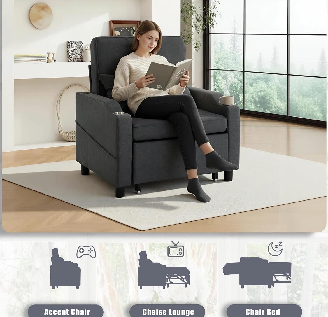 Dark Gray Accent Chair Chaise Lounge Chair Bed - photo 2
