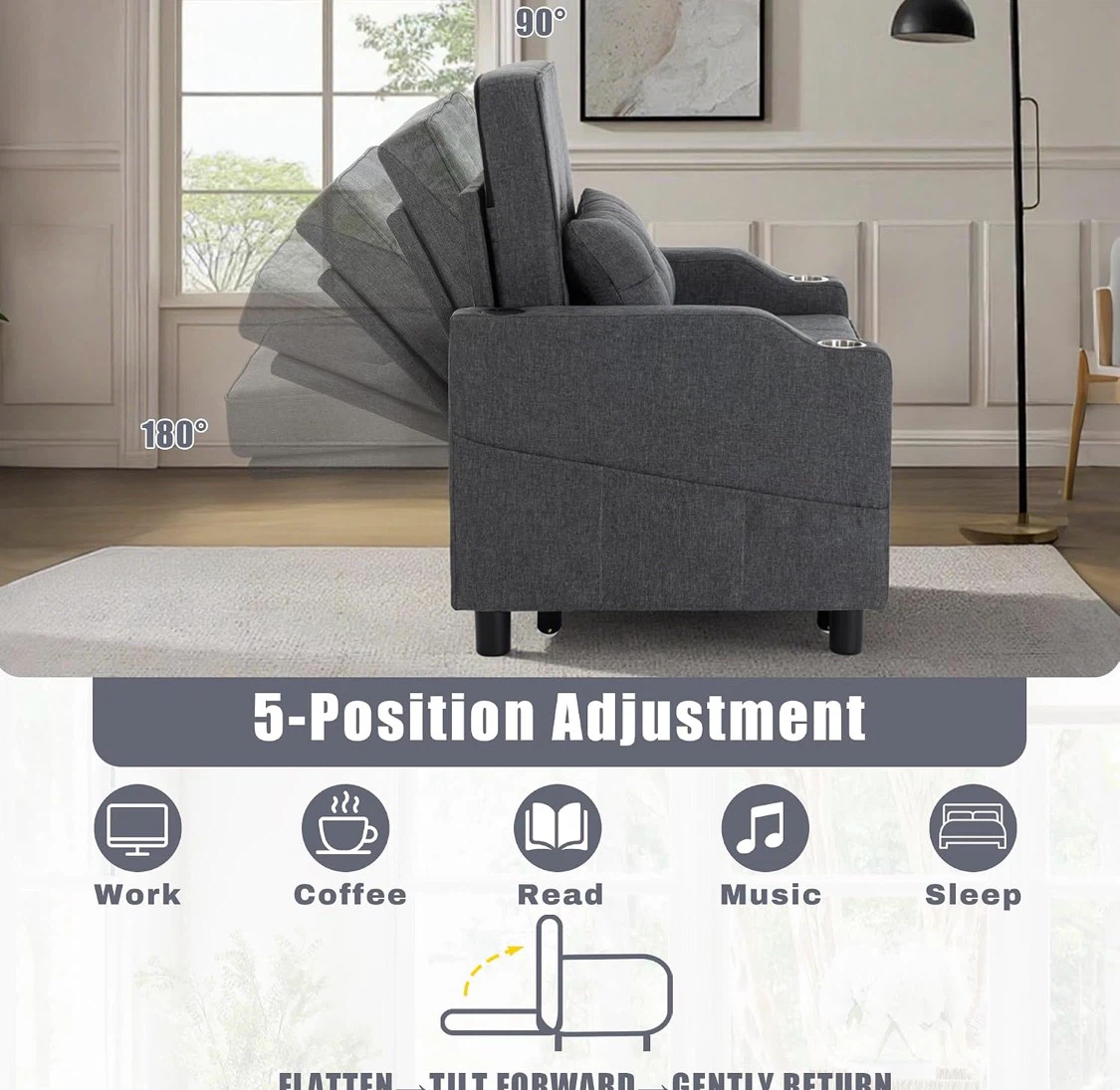 Dark Gray Accent Chair Chaise Lounge Chair Bed - photo 3