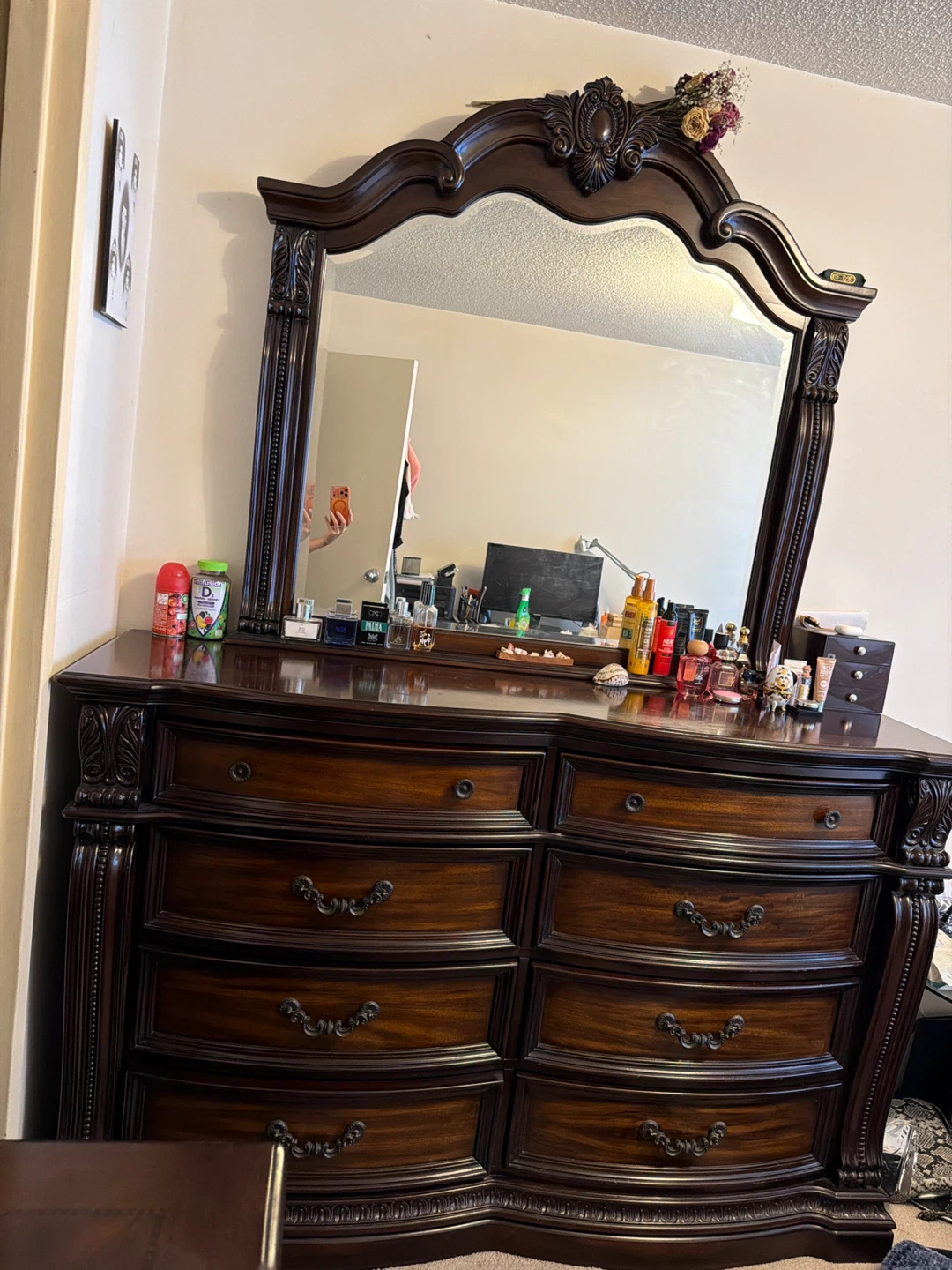 Dark Wood Dresser and Bed Frame Set - photo 4