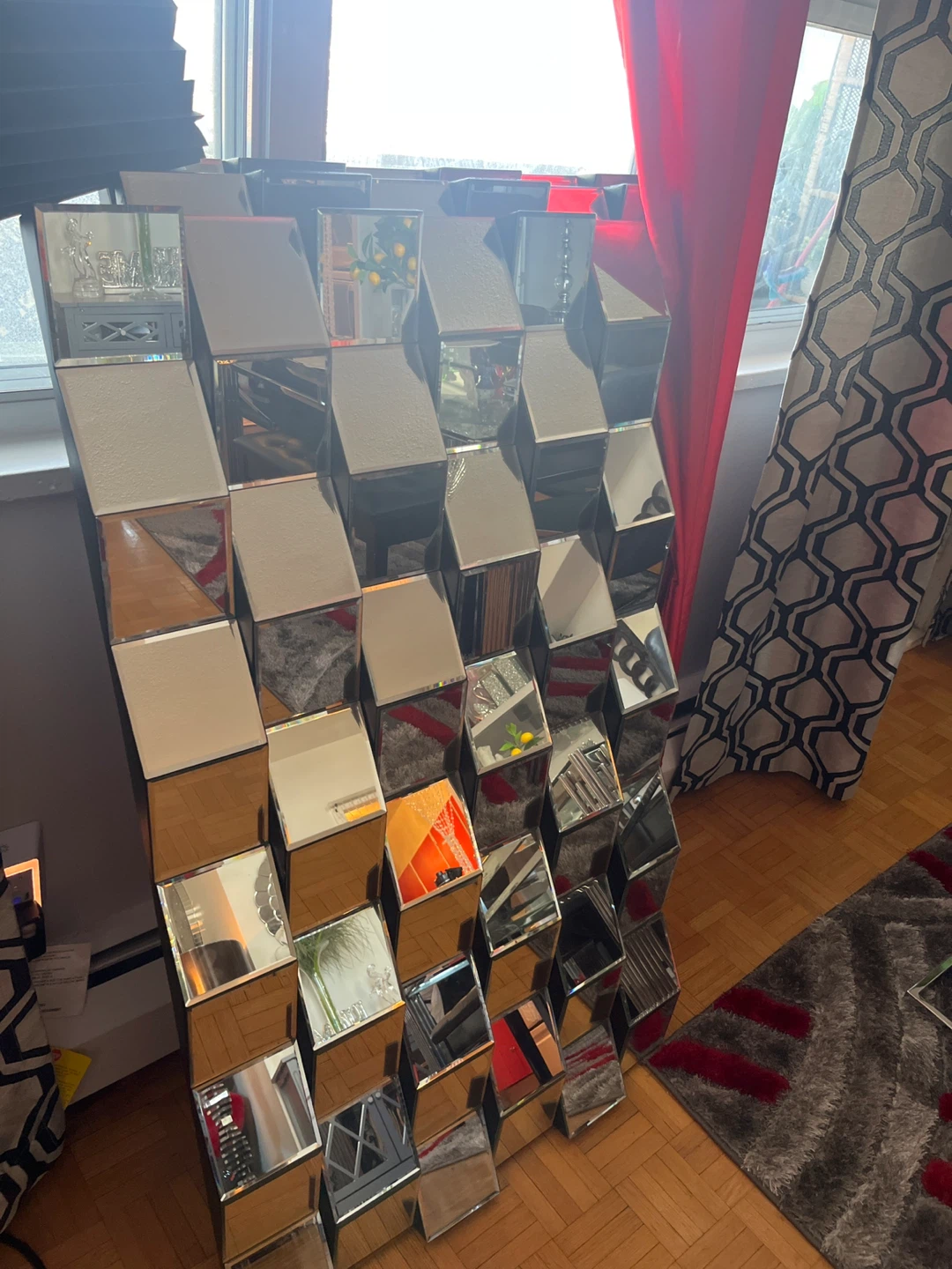 Mirrored Geometric Shelf Unit