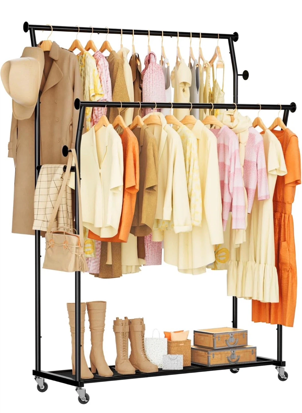 Black Double Garment Rack with Shelf - photo 4