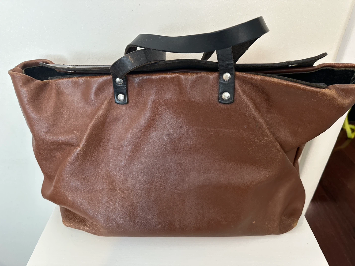 Steve Mono Brown Leather Tote Bag