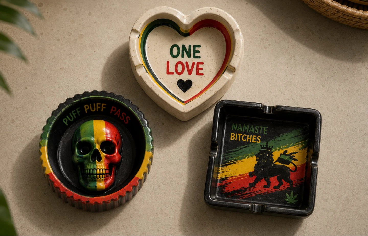 Rasta Jamaican Ashtrays  - Skull, Heart, Lion Designs