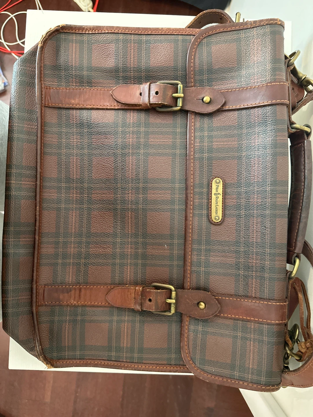 Polo Ralph Lauren Plaid Leather Briefcase Bag