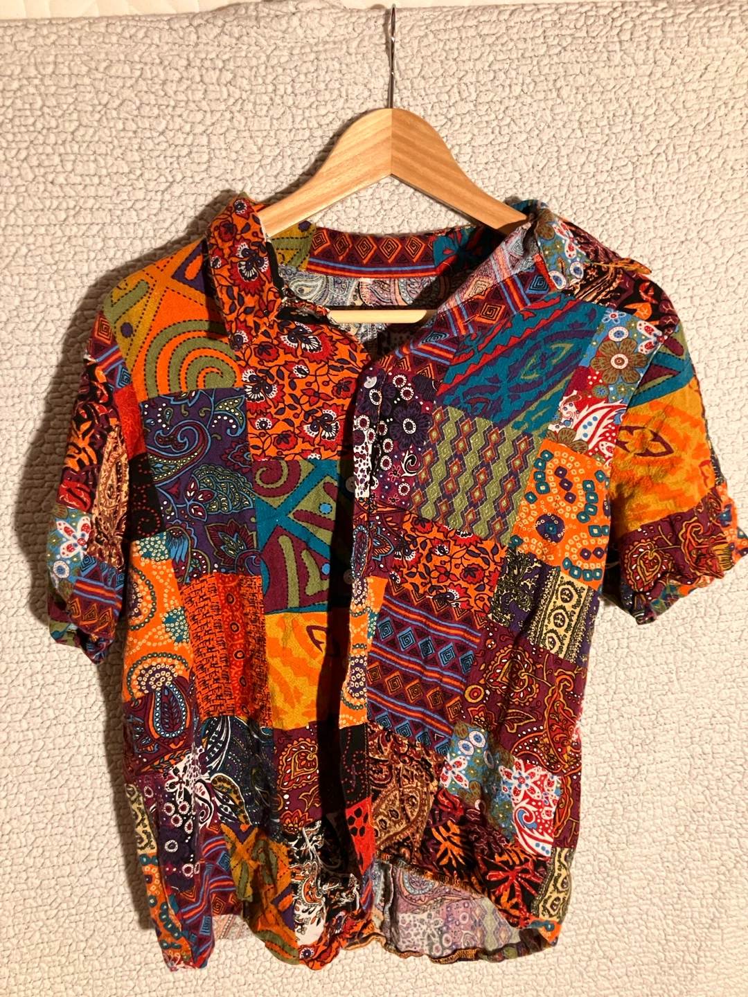 Short-sleeve Patchwork Button-up Shirt