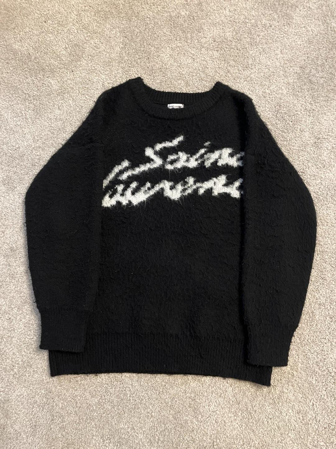 Saint Laurent Black Fuzzy Knit Skeleton Sweater