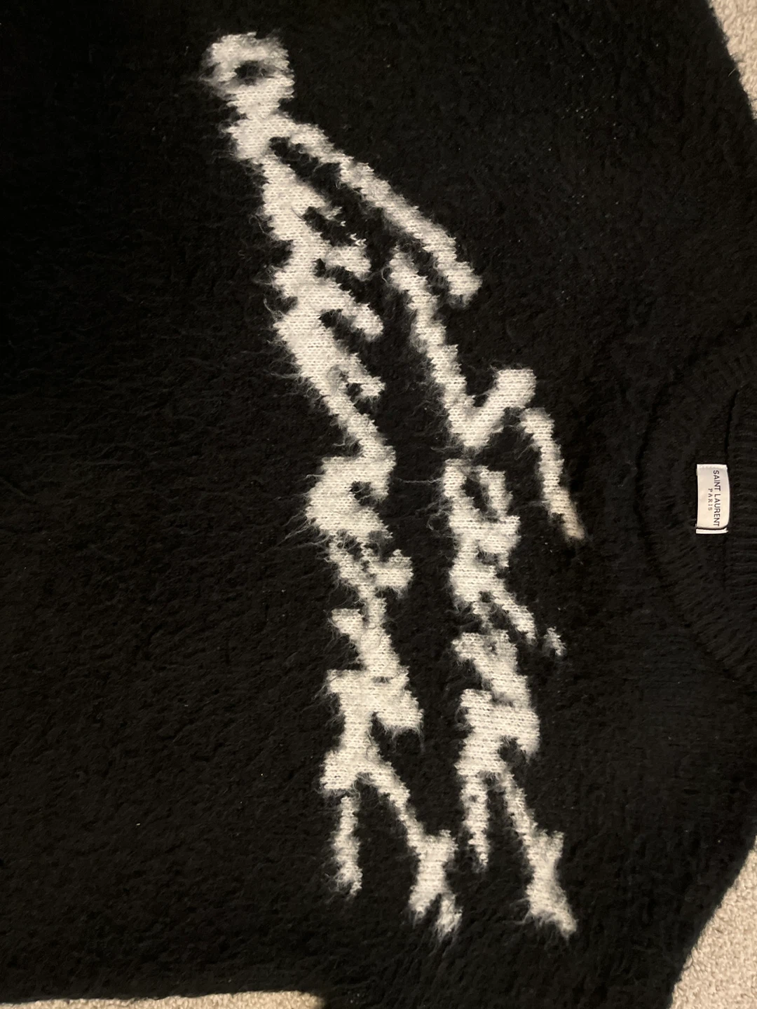 Saint Laurent Black Fuzzy Knit Skeleton Sweater - photo 2