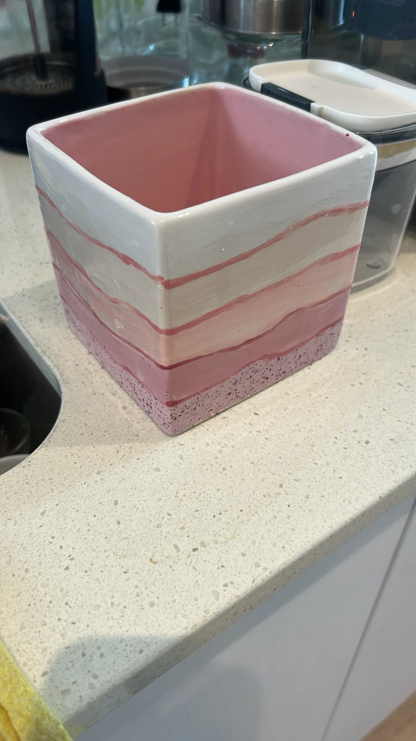Square Pink and White Ceramic Planter Pot