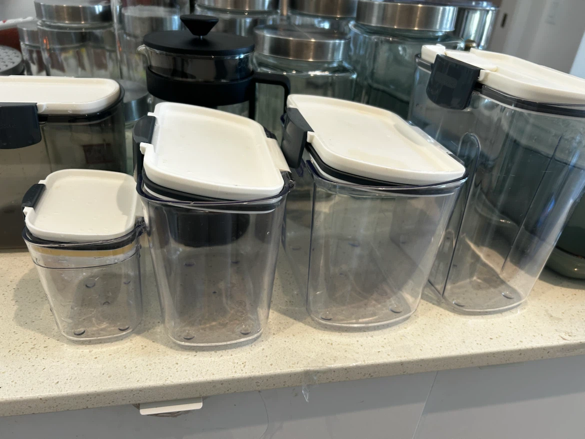 Set of Clear Food Storage Containers with White Lids