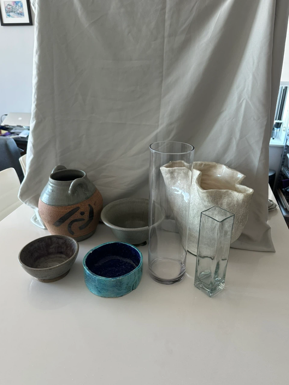 Assorted Ceramic Bowls and Glass Vases