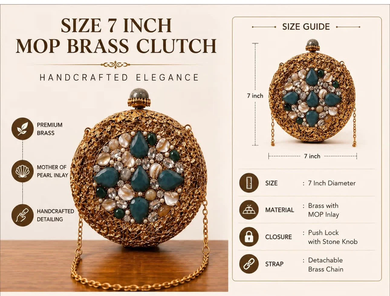 7 Inch MOP Brass Clutch - photo 2