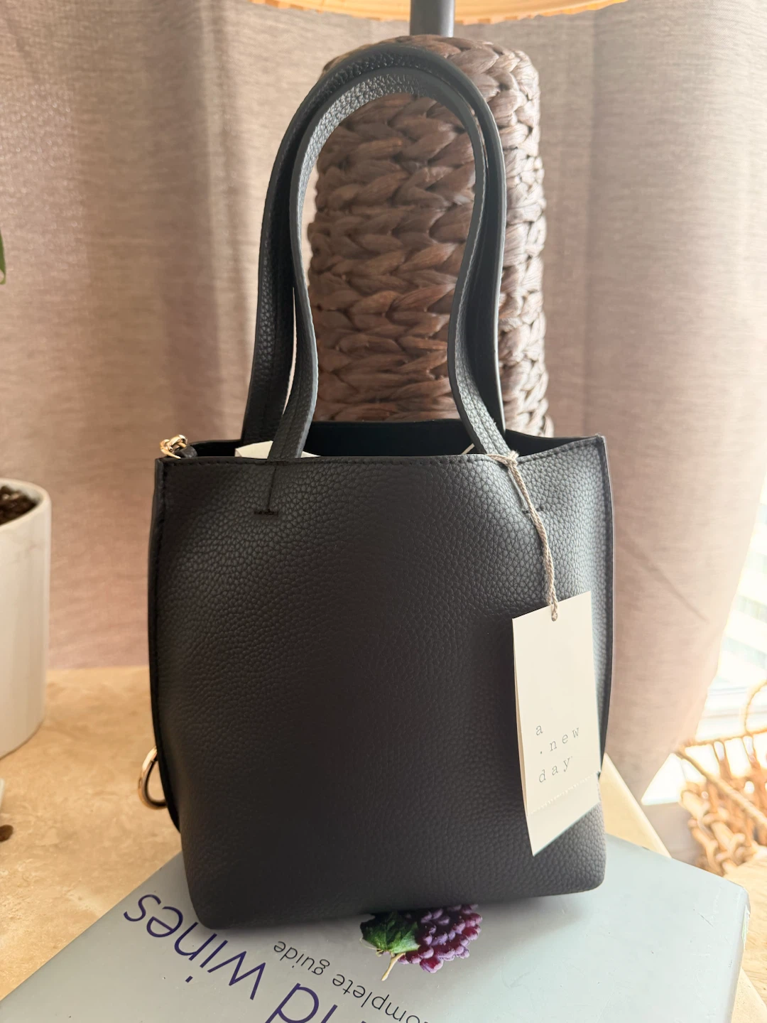 A New Day Black Faux Leather Tote Bag