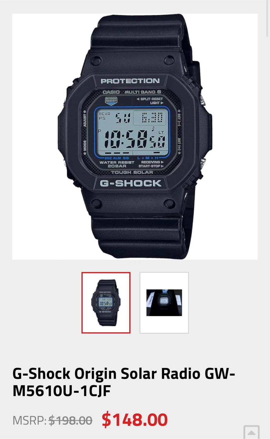 Excellent Condition Solar G-Shock GW-M5610U-1CJF Watch