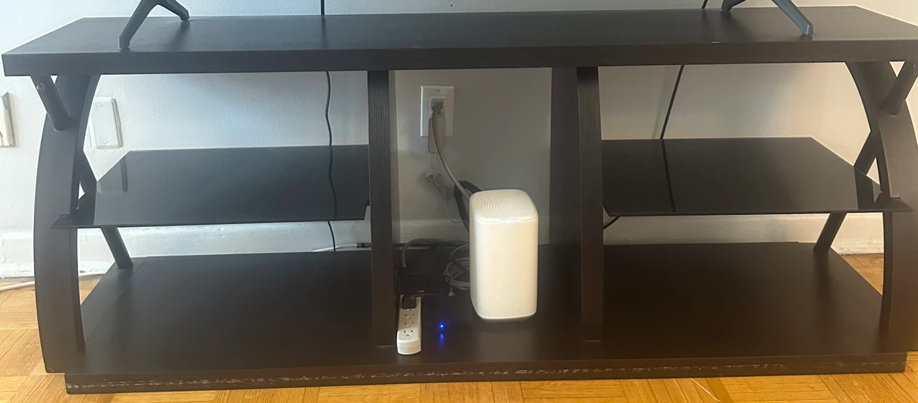 Dark Brown TV Stand with Glass Shelves