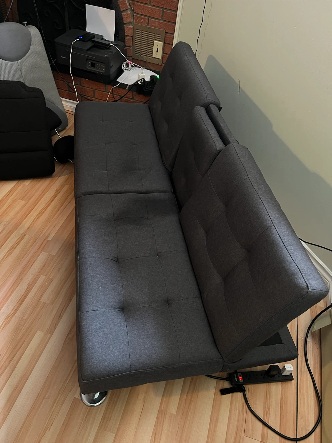 Dark Grey Futon Sofa Bed with Cup Holders