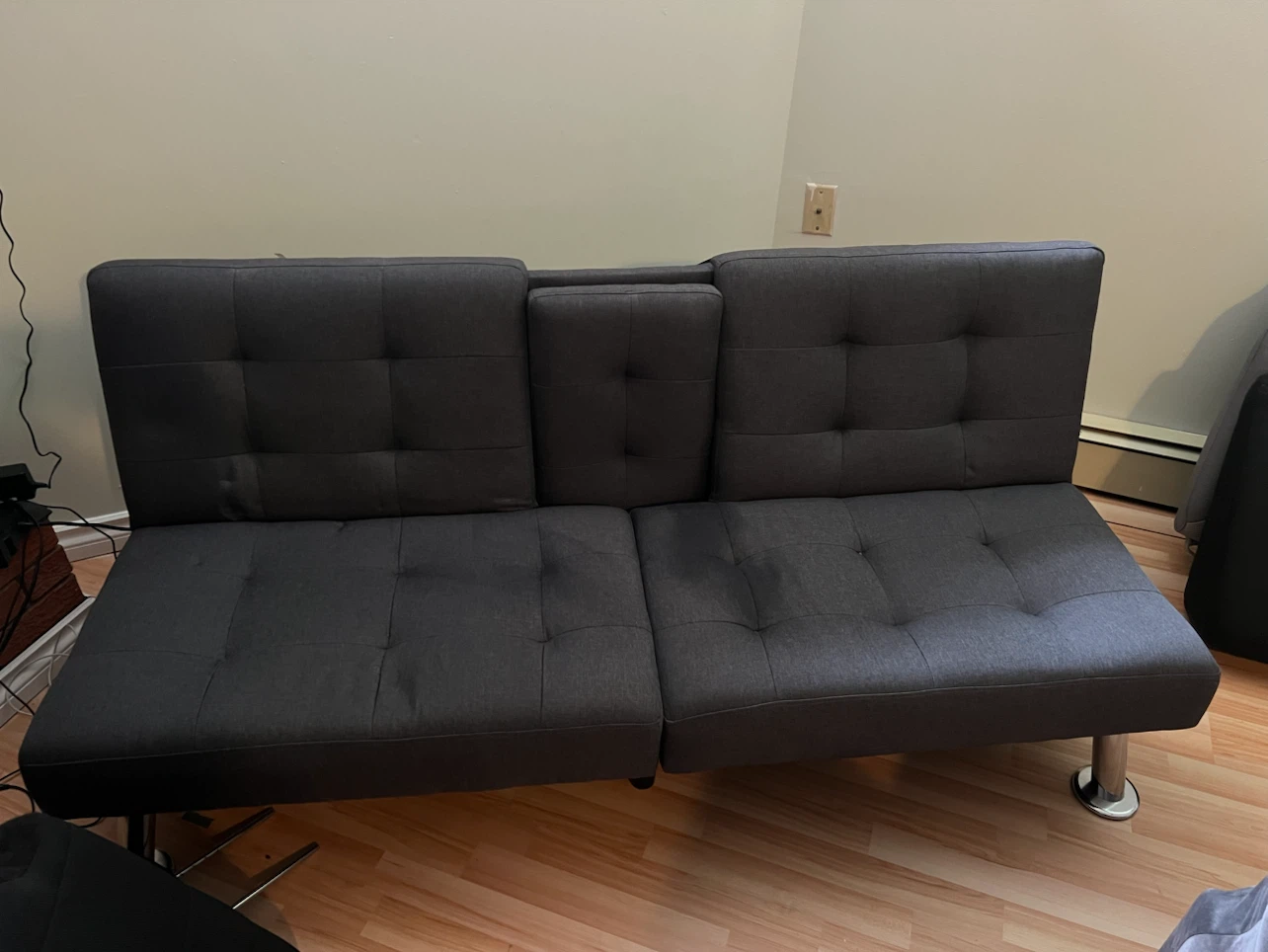 Dark Grey Futon Sofa Bed with Cup Holders - photo 2