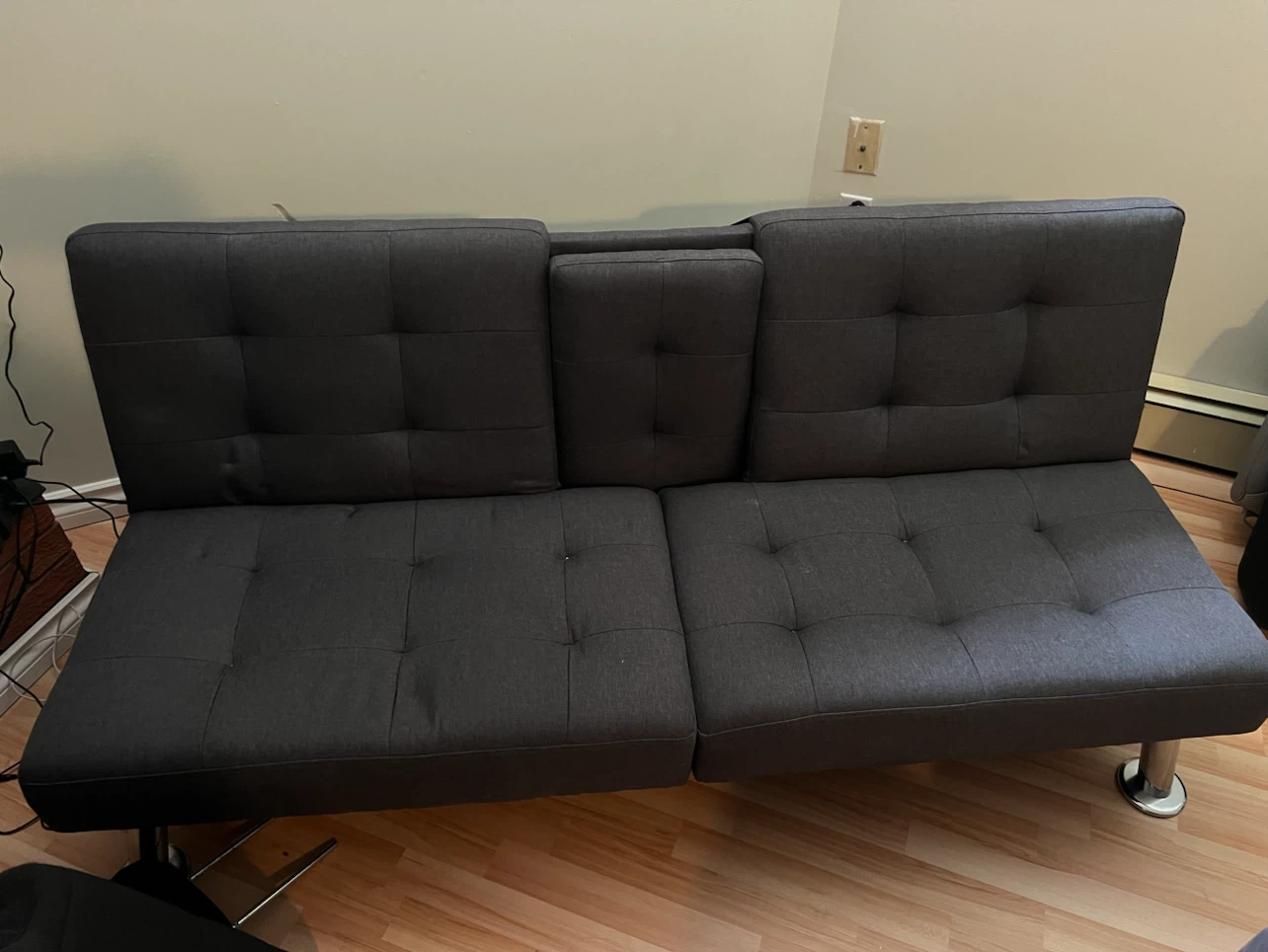 Dark Grey Futon Sofa Bed with Cup Holders - photo 3
