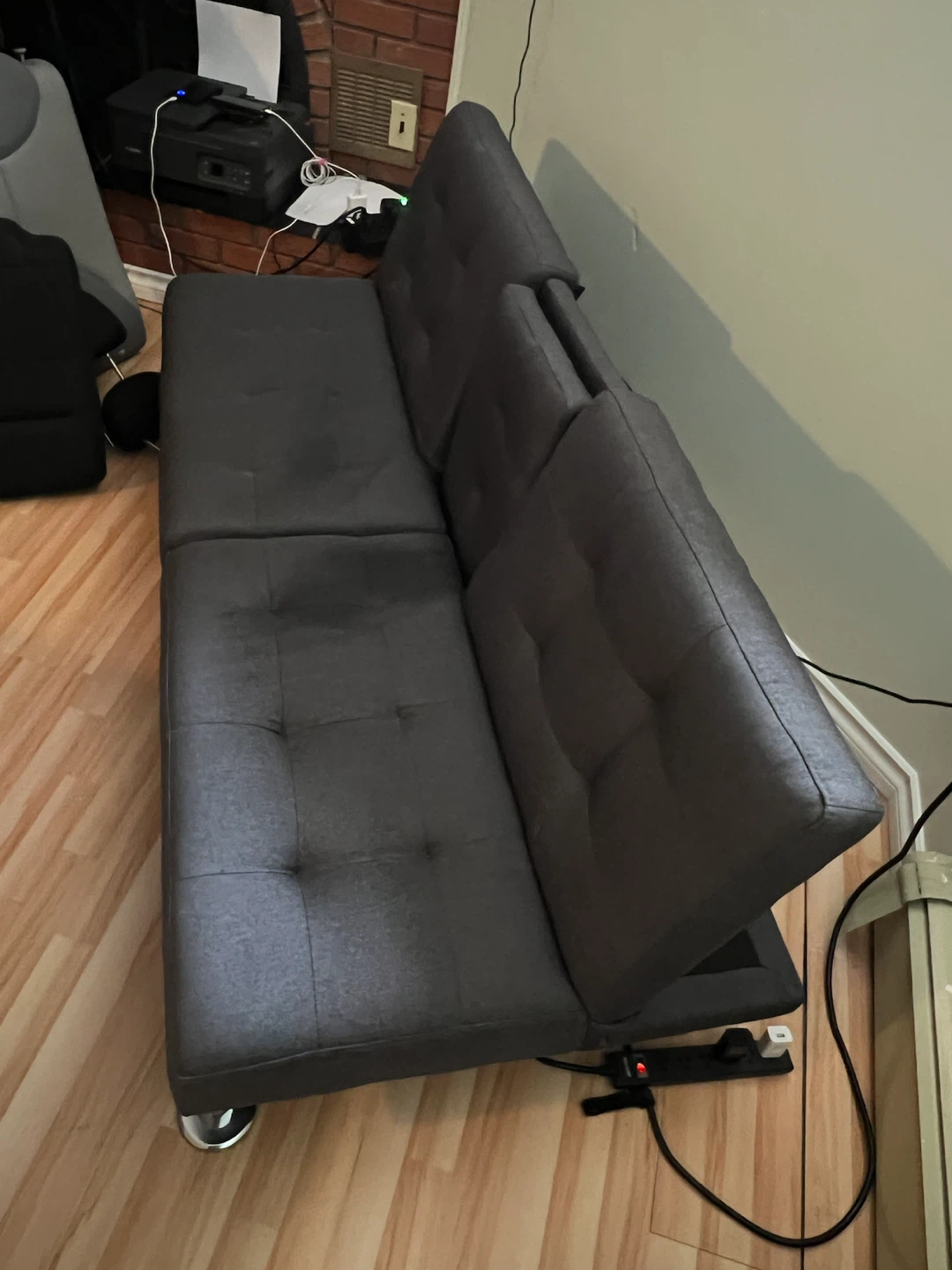Dark Grey Futon Sofa Bed with Cup Holders - photo 4