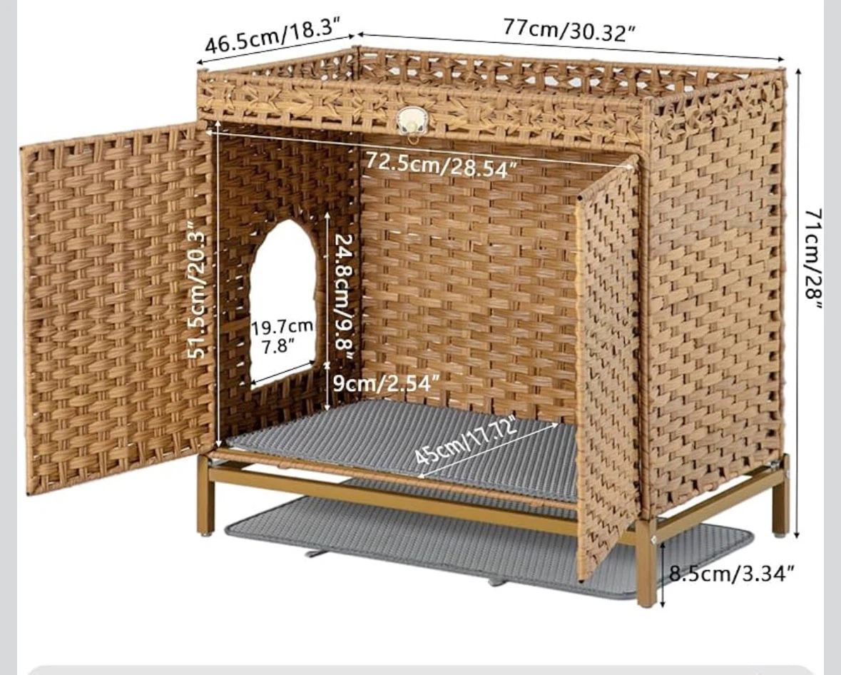 Cat Litter Box Enclosure Furniture, Rattan - photo 2