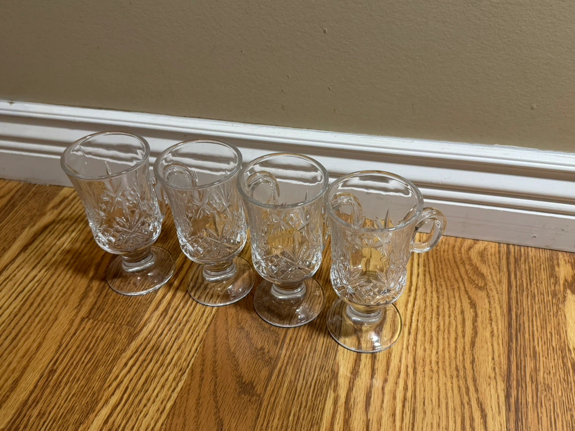 Set of 4 Clear Glass Footed Mugs