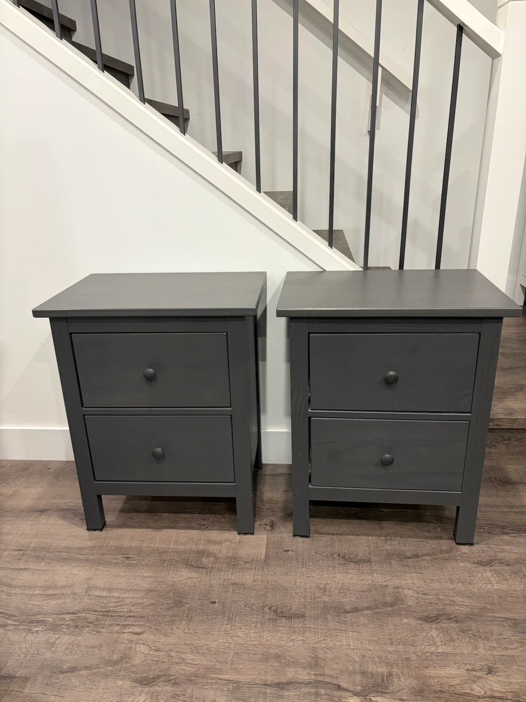 Pair of IKEA HEMNES nightstands in grey for $200