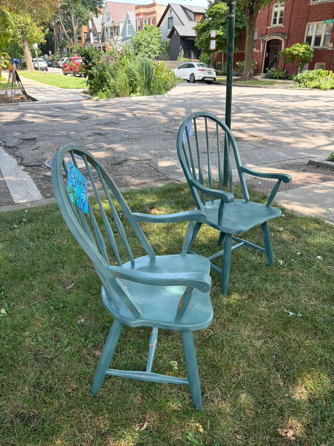 Set of 2 Distressed Teal Chairs
