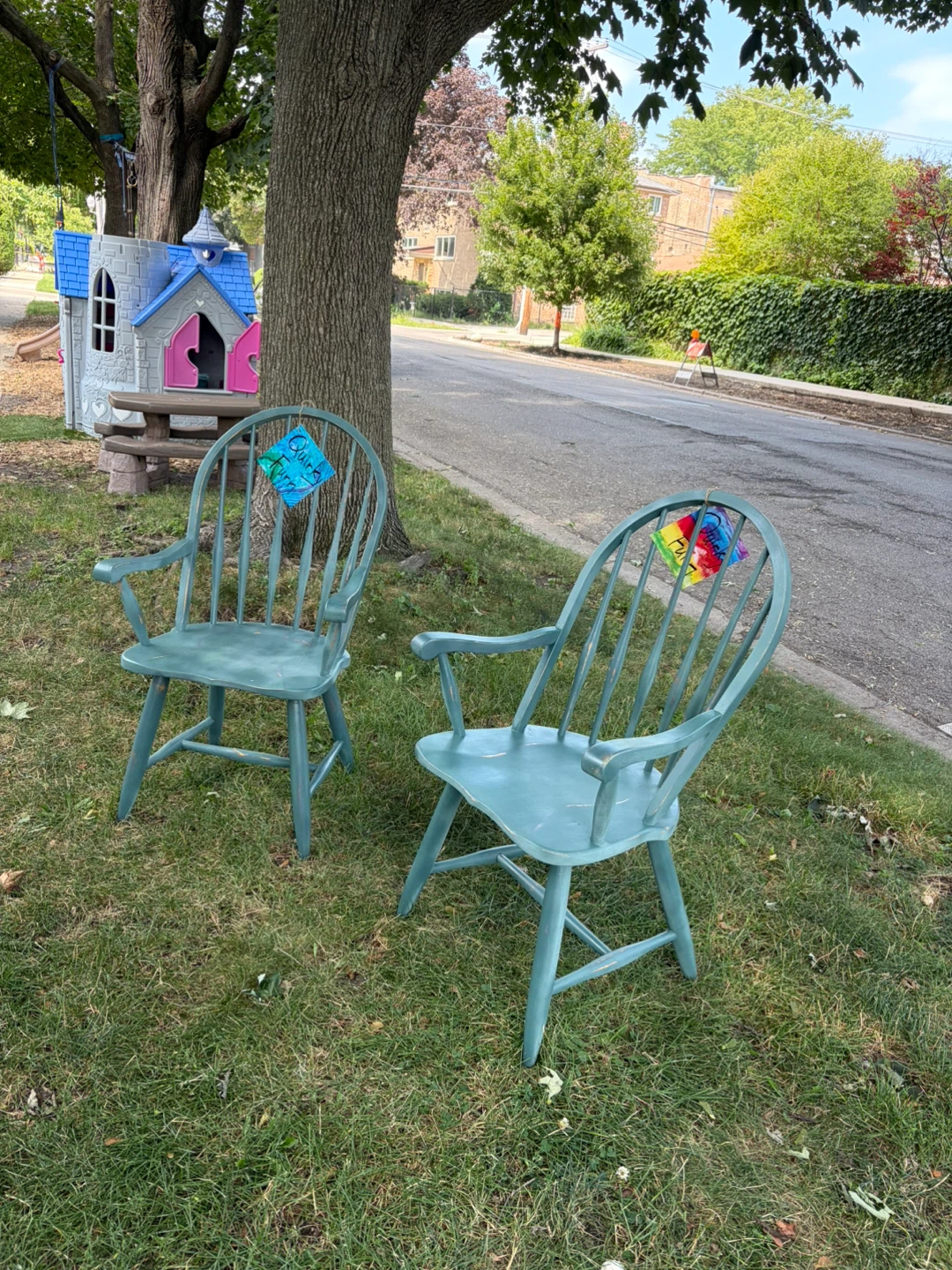 Set of 2 Distressed Teal Chairs - photo 2